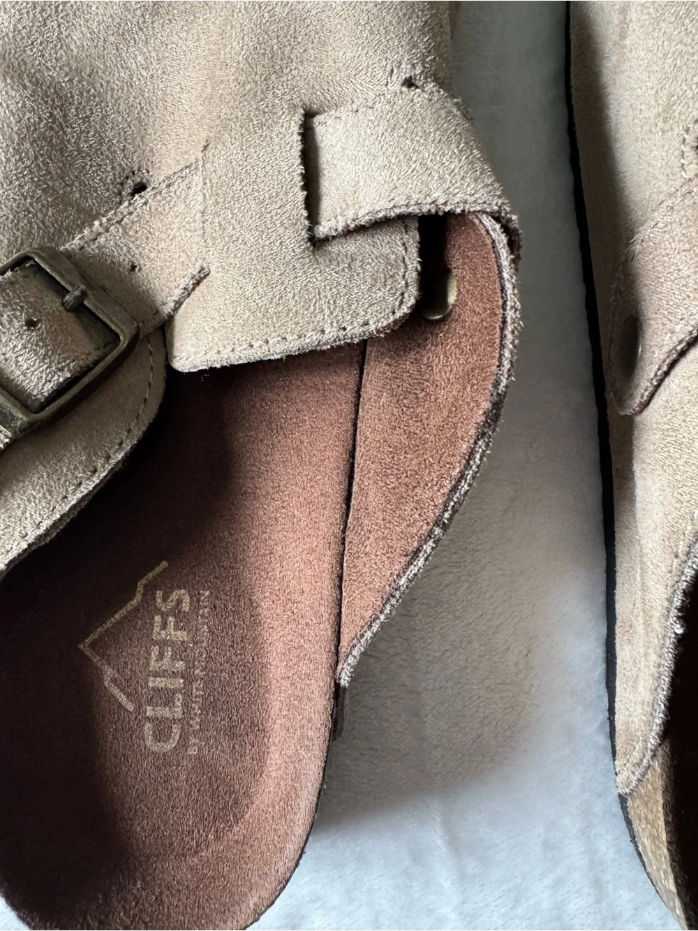 Cliffs by WHITE MOUNTAIN Tan Suede Slide Sandals with Buckle